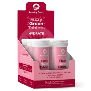 Amazing Grass Fizzy Green Tablets Hydration Strawberry Lemonade Carton with 6 tubes