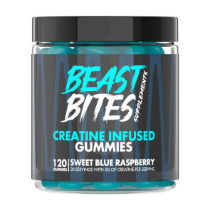 Beast Bites suplementa la frambuesa azul dulce con infusión de creatina 150 gomitas 