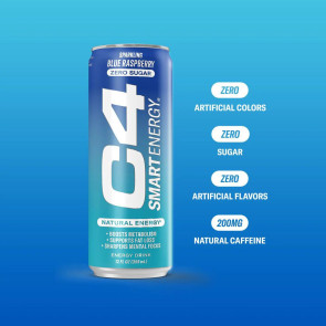 Cellucor C4 Smart Energy Sparkling Blue Raspberry Zero Sugar 12 fl oz (12 Pack)