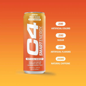 Cellucor C4 Smart Energy Sparkling Peach Mango 12 fl oz (12 Pack)