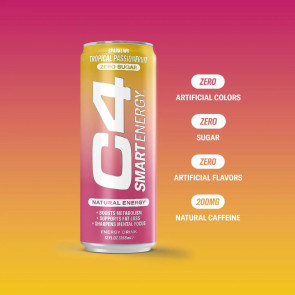 Cellucor C4 Smart Energy Sparkling Tropical Passionfruit Zero Sugar 12 fl oz (12 Pack)